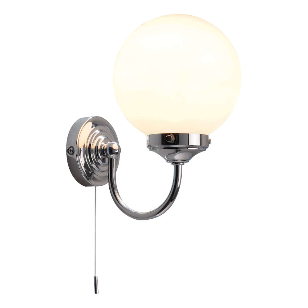 där Barclay Bathroom Wall Light Polished Chrome Opal Glass IP44