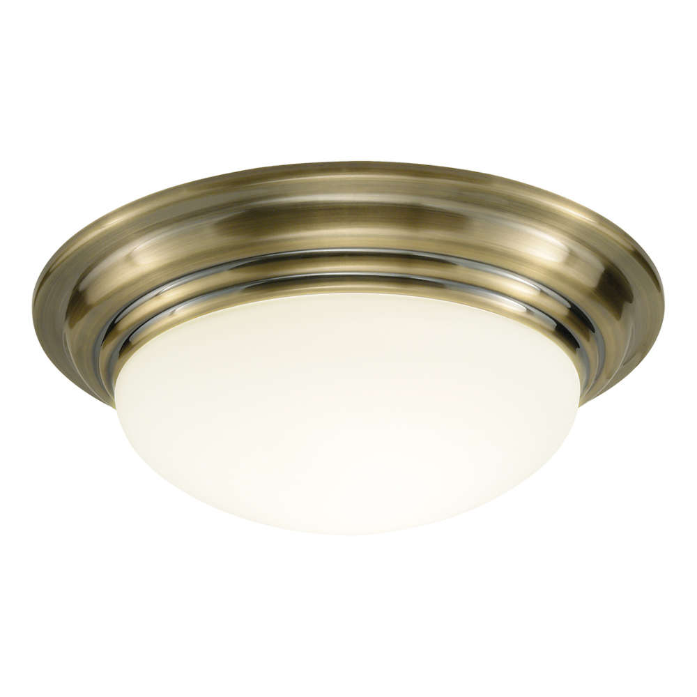 där Barclay Bathroom Flush Antique Brass Opal Glass IP44 Large