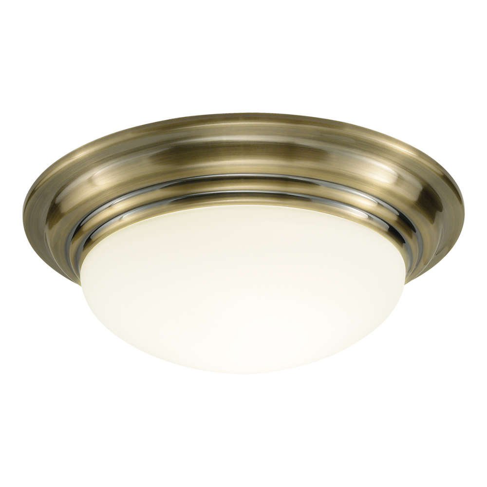 där Barclay Bathroom Flush Antique Brass Opal Glass IP44 Small