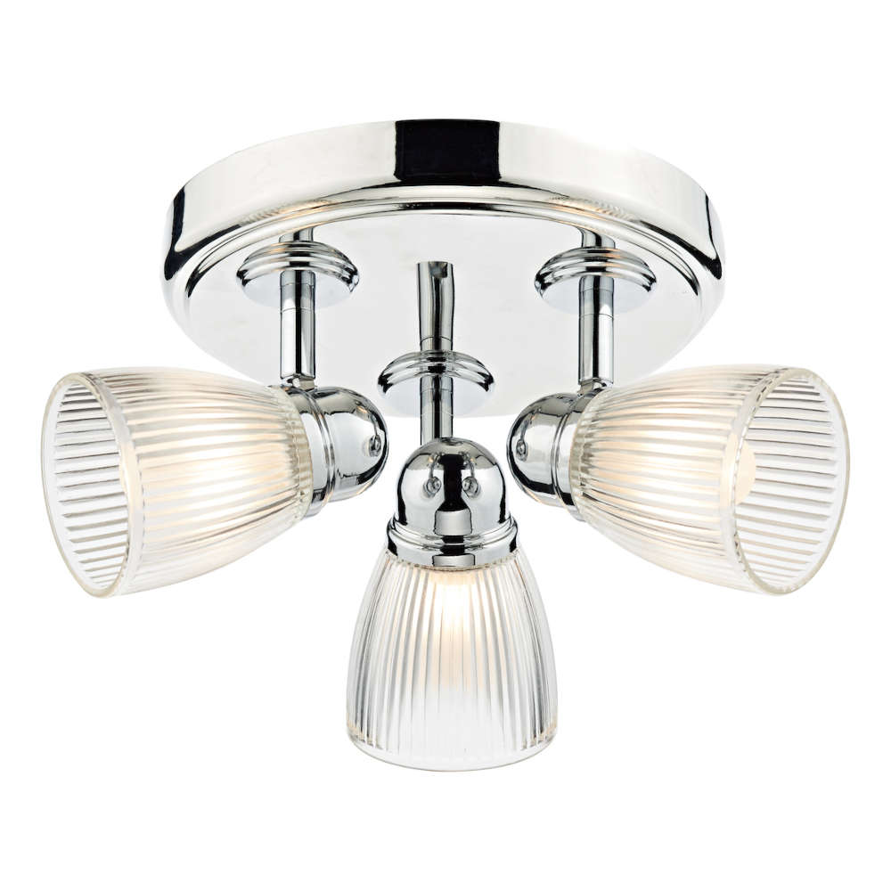 där Cedric Bathroom 3 Light Flush Polished Chrome Rib Glass IP44