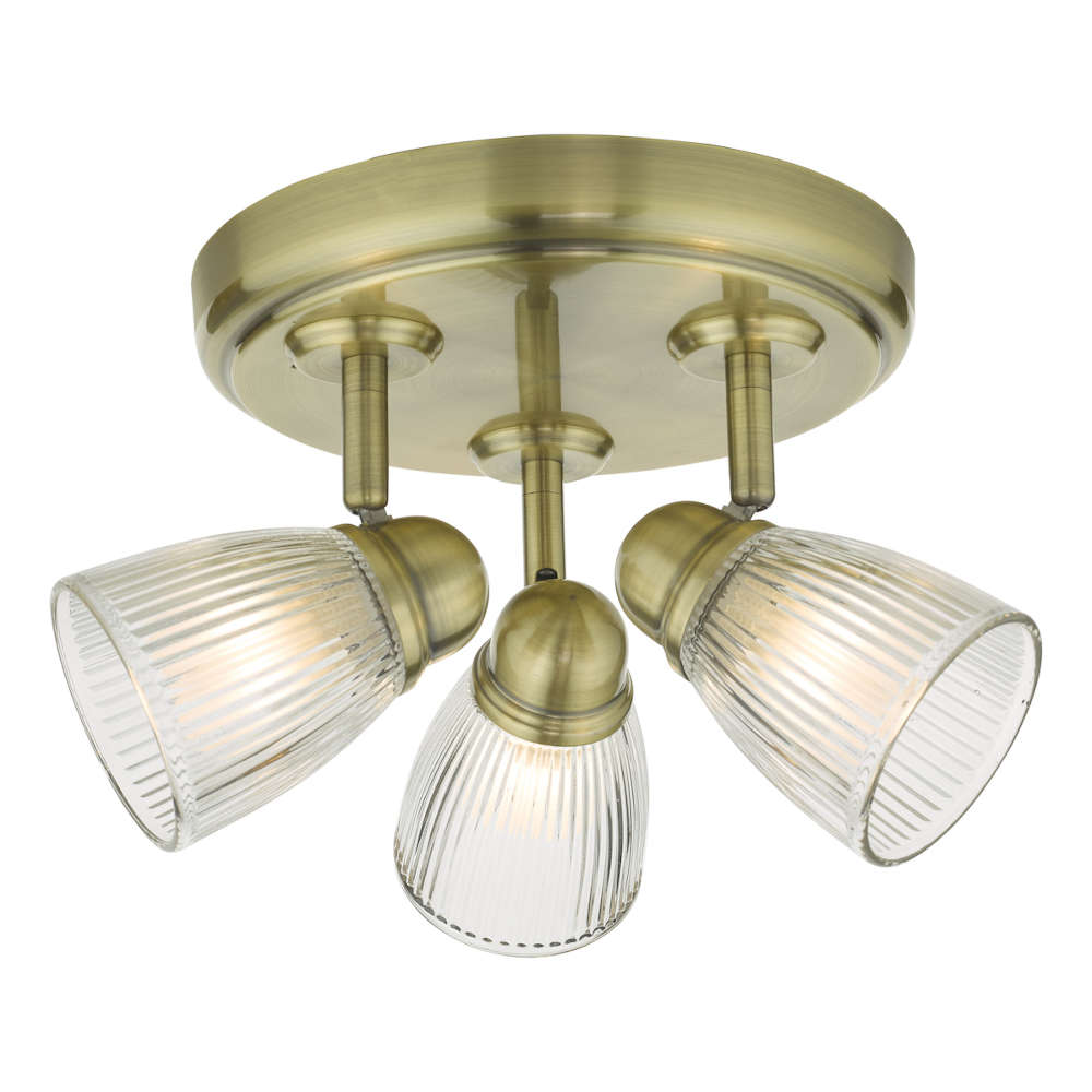 där Cedric Bathroom 3 Light Flush Antique Brass Rib Glass IP44