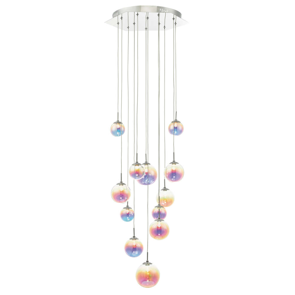 där Cesario 12 Light Cluster Pendant Polished Chrome Multi-Colour LED