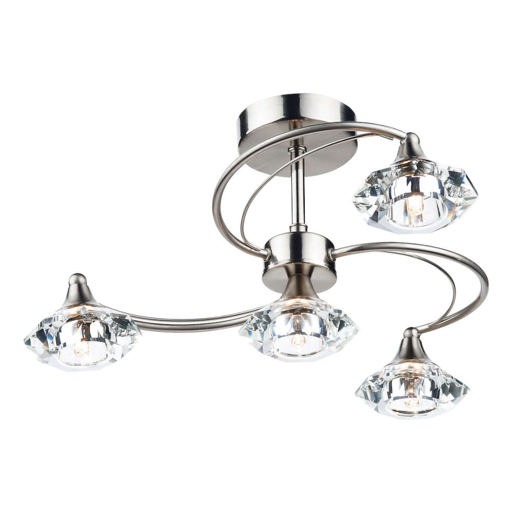 där Luther 4 Light Semi Flush Satin Chrome Crystal