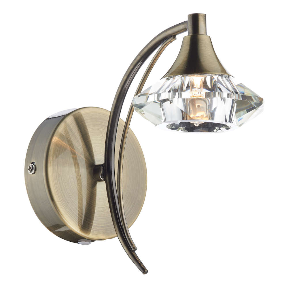 där Luther Wall Light Antique Brass Crystal