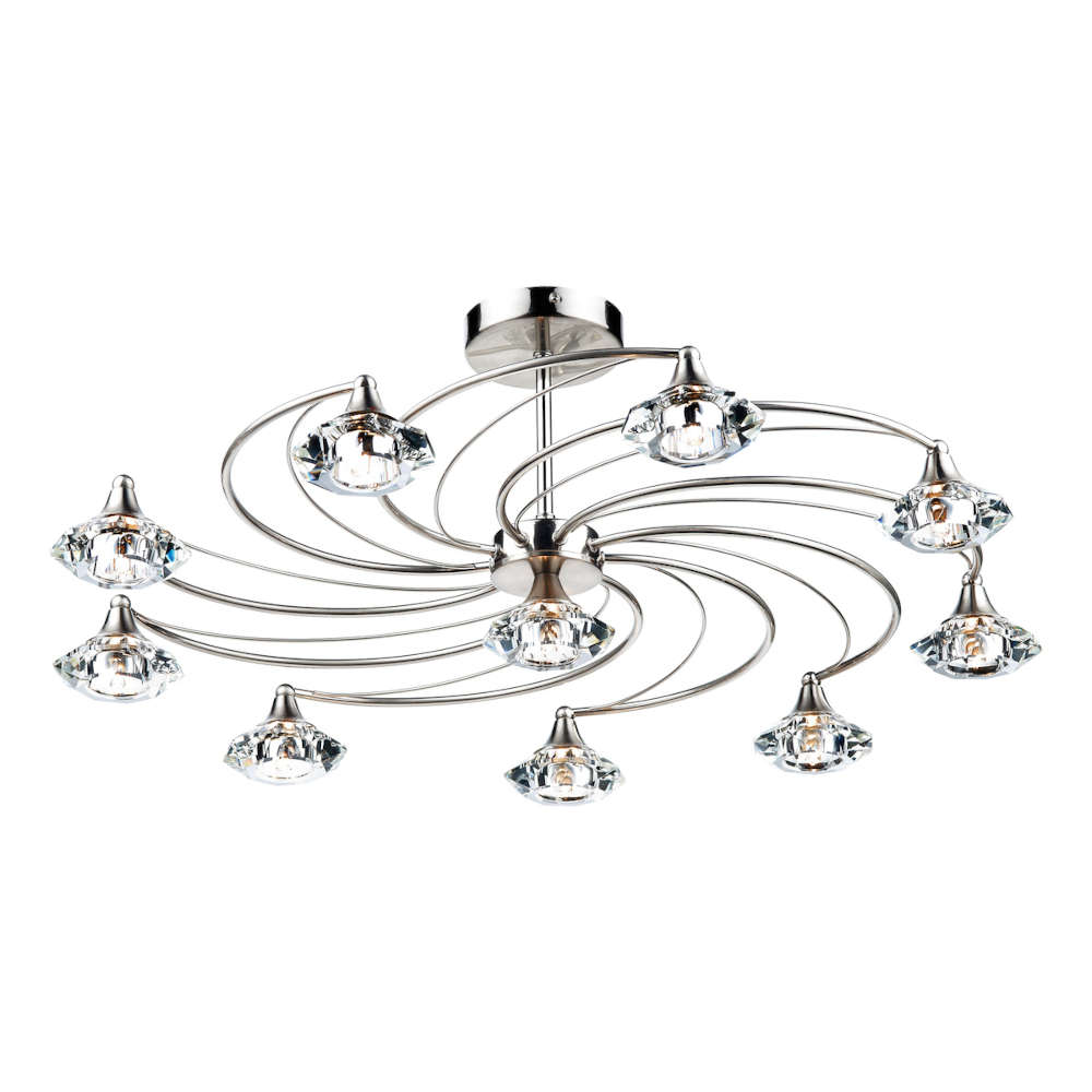 där Luther 10 Light Semi Flush Satin Chrome Crystal