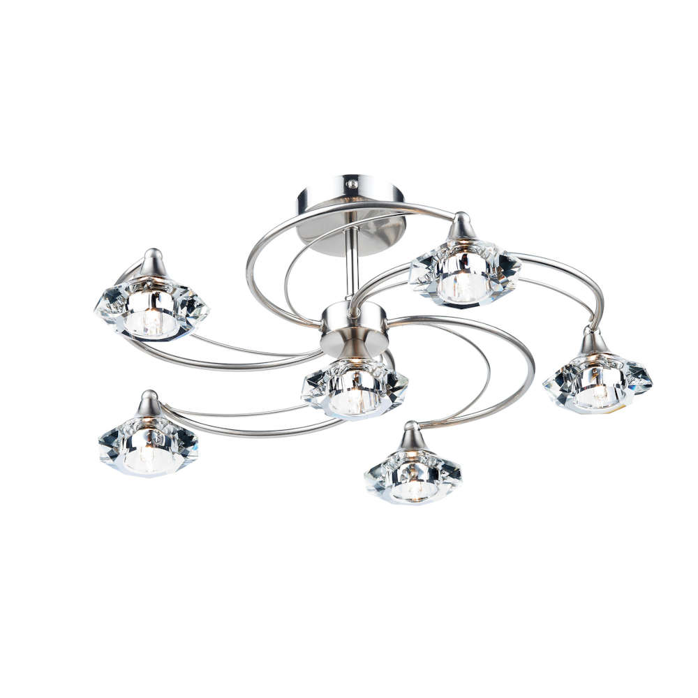 där Luther 6 Light Semi Flush Satin Chrome Crystal