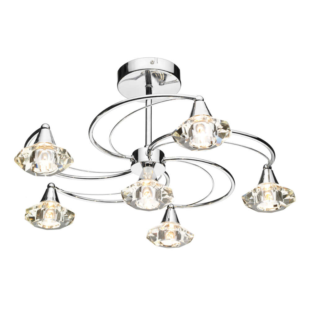 där Luther 6 Light Semi Flush Polished Chrome Crystal