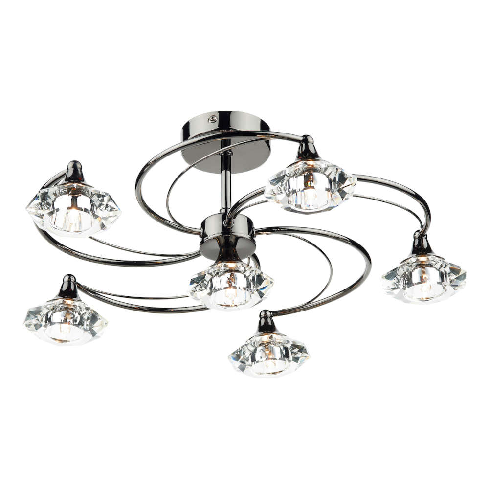 där Luther 6 Light Semi Flush Black Chrome Crystal