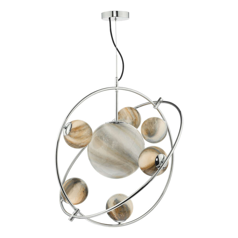 där Mikara Pendant 7 Light Multi-Coloured Marble Effect Glass Polished Chrome