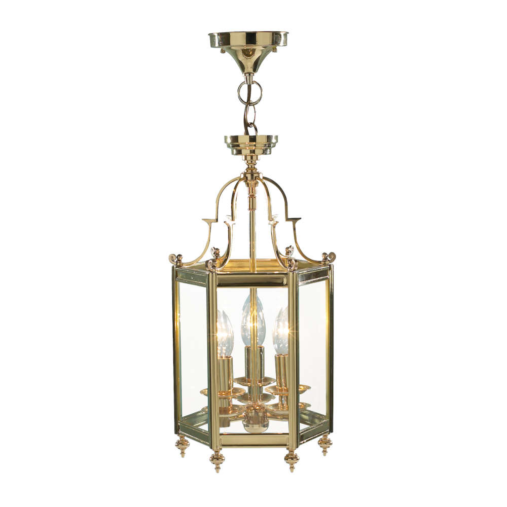 där Moorgate 3 Light Lantern Polished Brass Glass