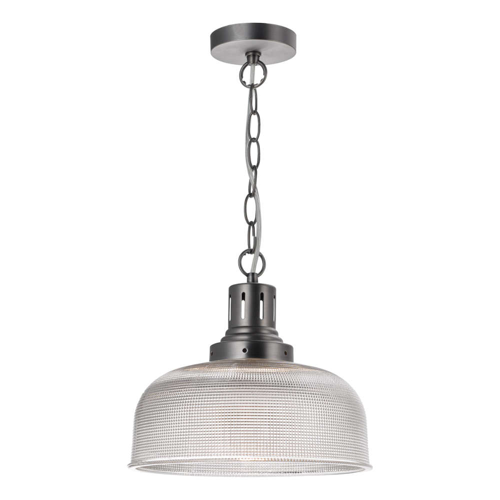 där Tack 1 Light Pendant Antique Chrome Textured Glass