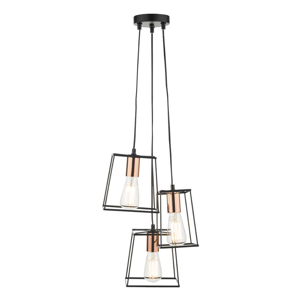 där Tower 3 Light Cluster Pendant Matt Black Polished Copper