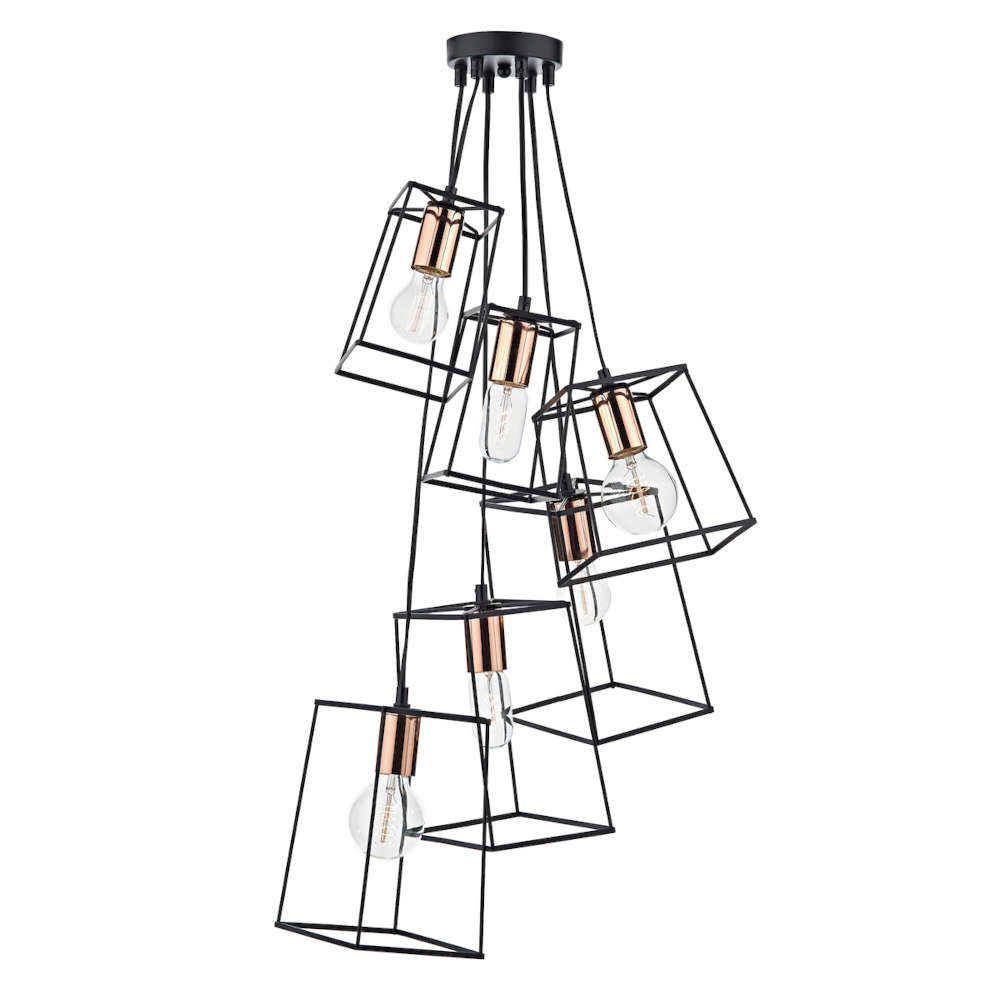 där Tower 6 Light Cluster Pendant Black Copper