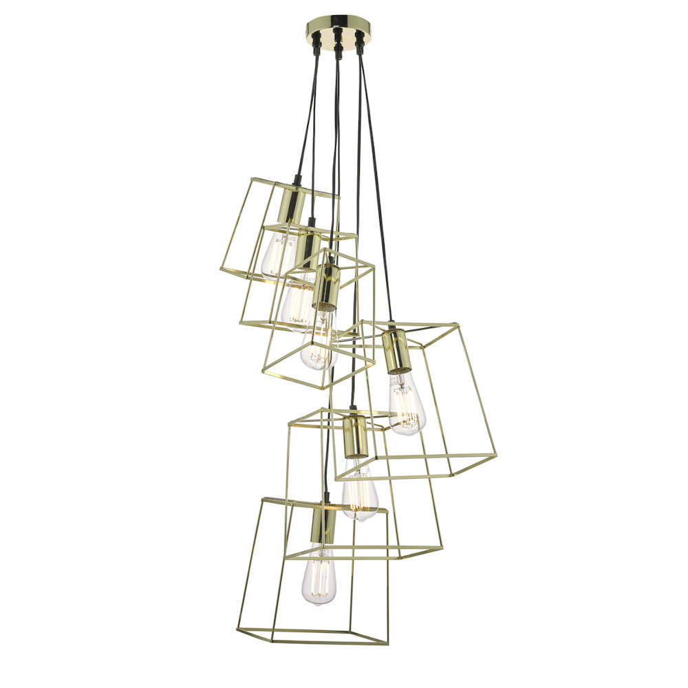 där Tower 6 Light Cluster Pendant Polished Gold Copper