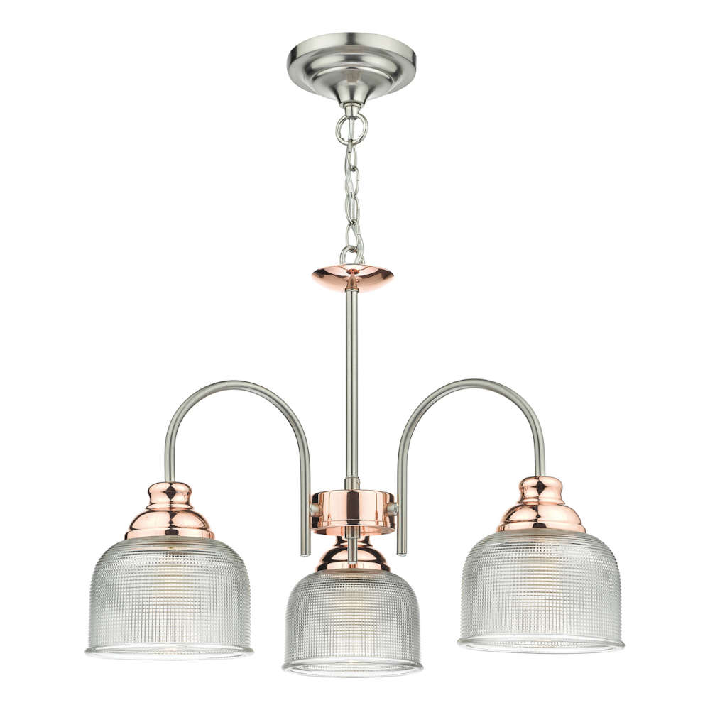 där Wharfdale 3 Light Pendant Satin Chrome Copper