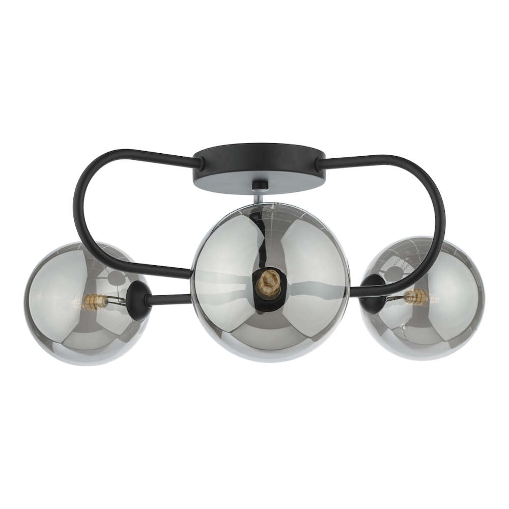 där Eissa 3 Light Semi Flush Matt Black Smoked Glass