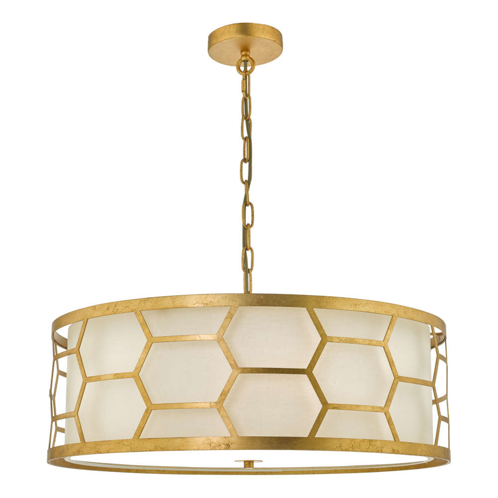 där Epstein 4 Light Pendant Gold With Ivory Shade And Frosted Glass Diffuser