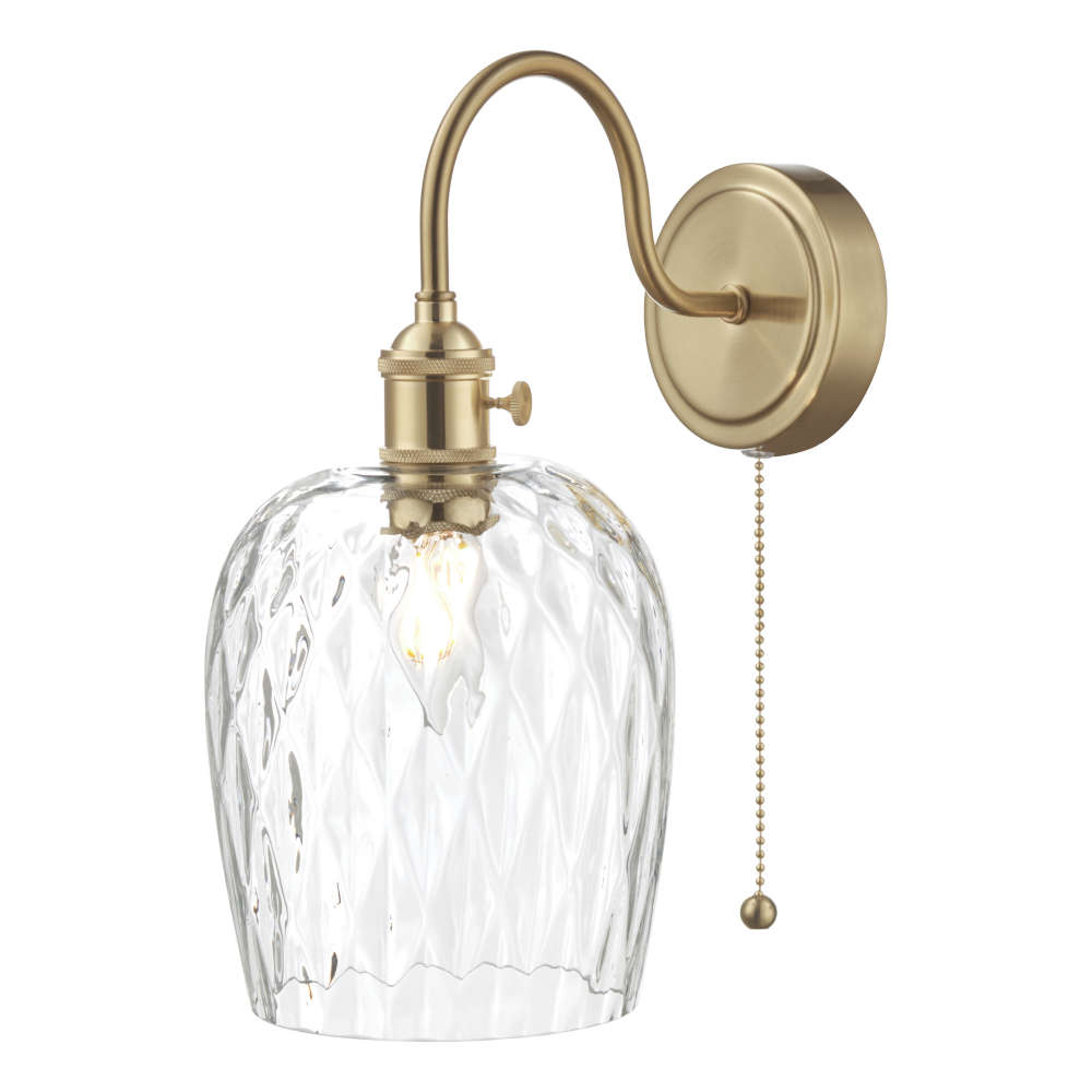 där Hadano 1 Light Wall Light Brass With Clear Dimpled Shade