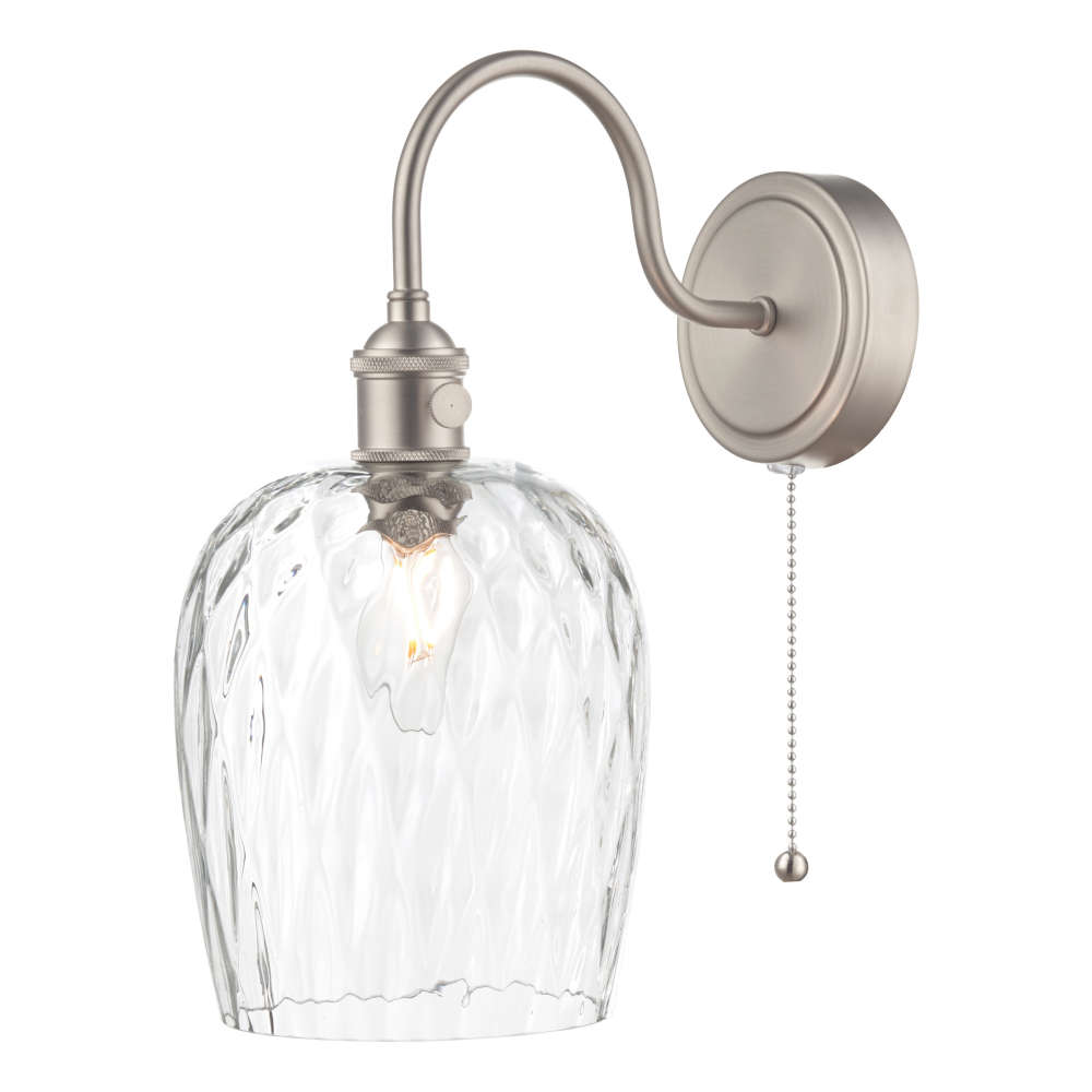 där Hadano 1 Light Wall Light Antique Chrome With Clear Dimpled Glass Shade