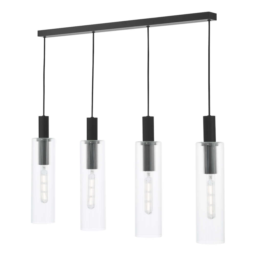 där Ruben 4 Light Bar Pendant Satin Black And Ribbed Glass