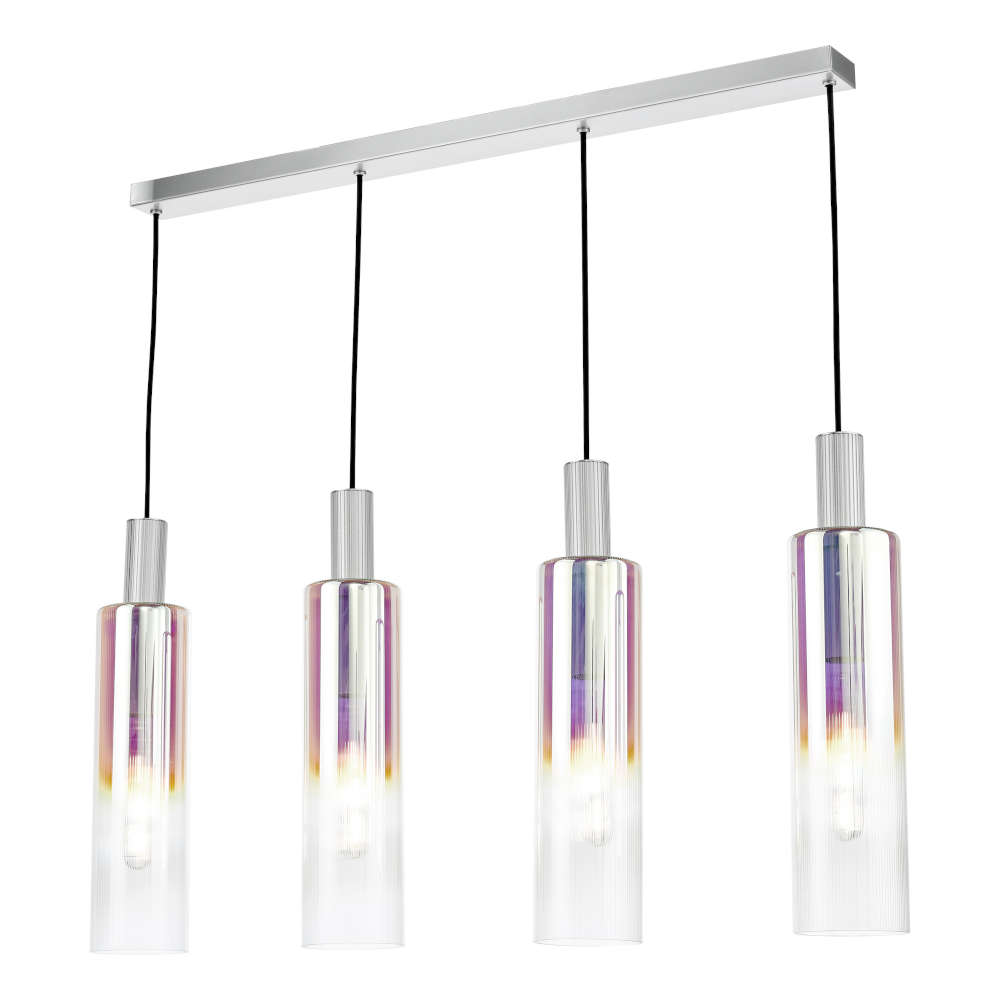 där Ruben 4 Light Bar Pendant Satin Silver And Ribbed Iridised Glass