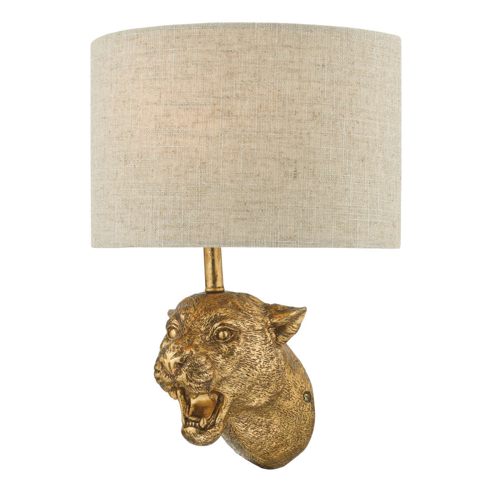 där Ruri Wall Light Leopard Gold With Natural Linen Shade